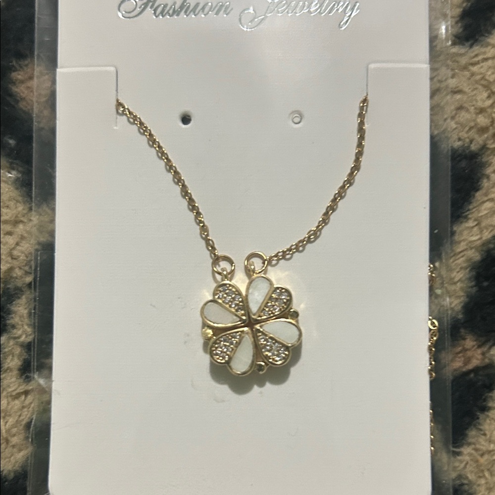 Gold and White Clover Pendant Necklace